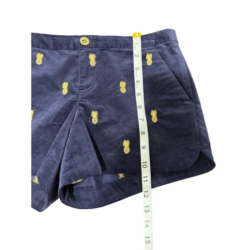 Lilly Pulitzer Size 2 Velvet Short Adie Navy Blue Embroidered Gold Pineapple - Picture 5 of 8
